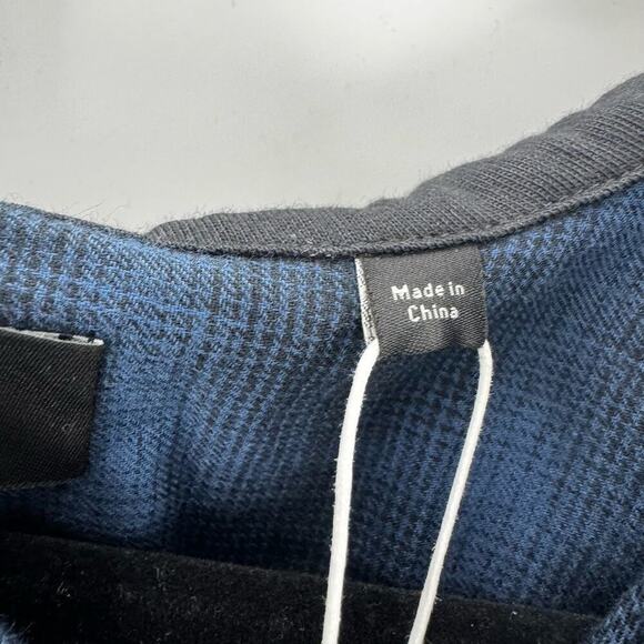 VINCE Men's Tonal Shadow Plaid Hooded Shirt In Blue Size M NWT - Picture 12 of 12